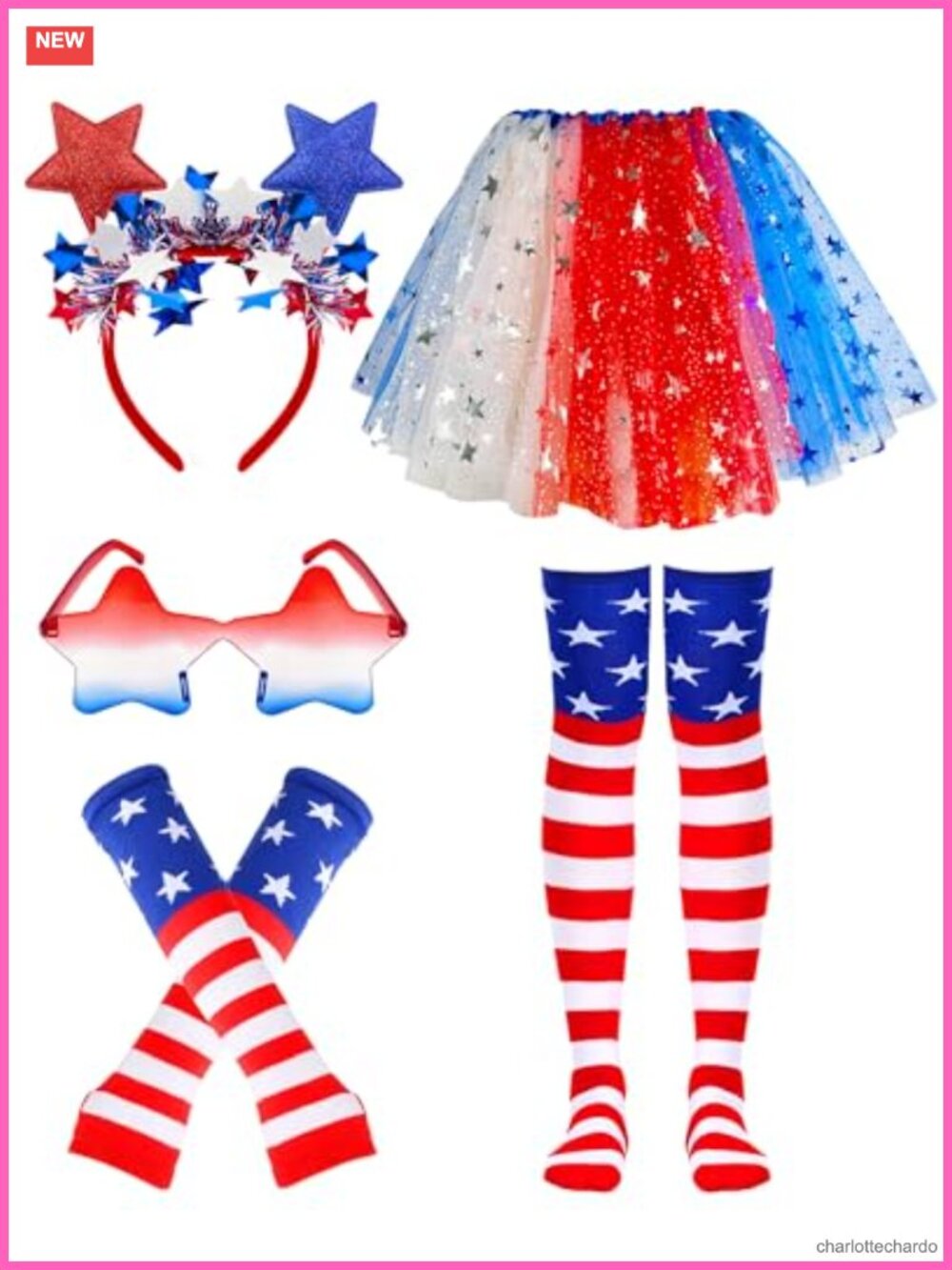 5pc Patriotic Tutu Set Womens Stars Tulle Skirt Costume Accessories